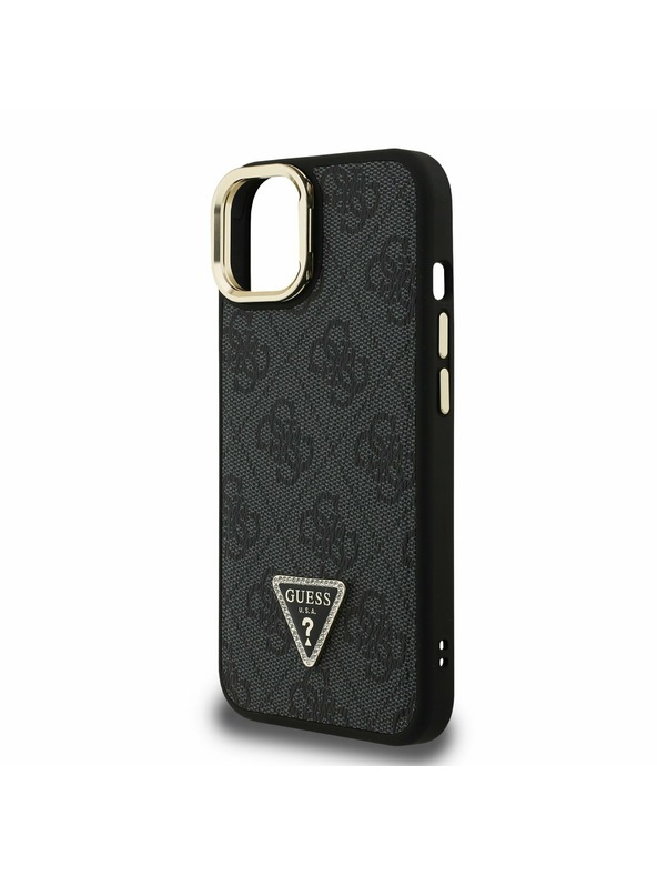 Guess Guess PU 4G Strass Háromszög Logo Stand Kamera Keret MagSafe Hátlap iPhone 14-hez Fekete