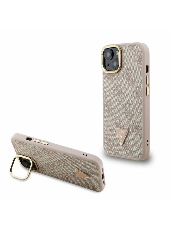 Guess Guess PU 4G Strass Háromszög Logo Stand Kamera Keret MagSafe Hátlap iPhone 13-hoz Rózsaszín