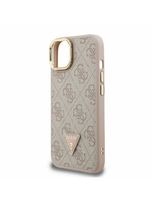 Guess Guess PU 4G Strass Háromszög Logo Stand Kamera Keret MagSafe Hátlap iPhone 13-hoz Rózsaszín