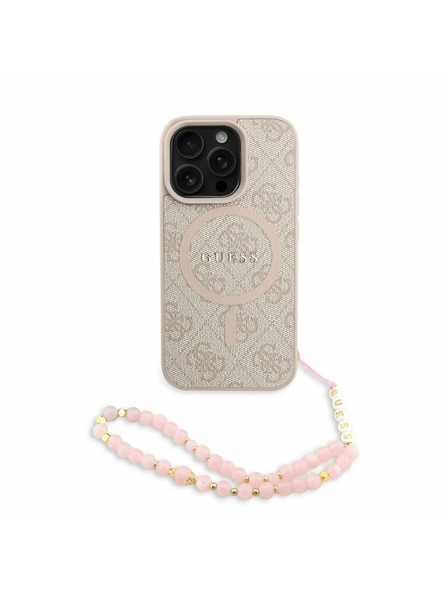 Guess Guess PU Bőr 4G Színes Gyűrűs Pánttal MagSafe Hátlap iPhone 16 Pro Max-hoz Rózsaszín