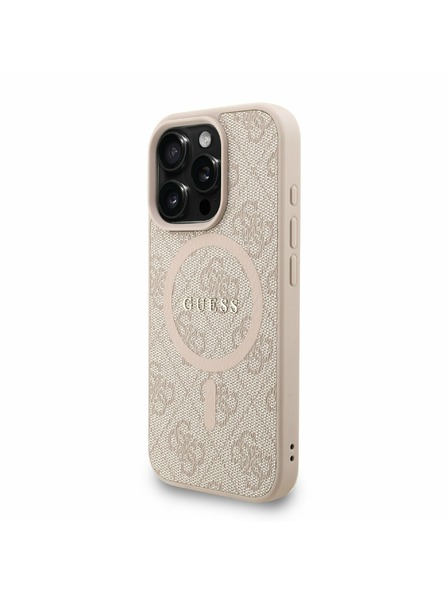 Guess Guess PU Bőr 4G Színes Gyűrűs Pánttal MagSafe Hátlap iPhone 16 Pro Max-hoz Rózsaszín