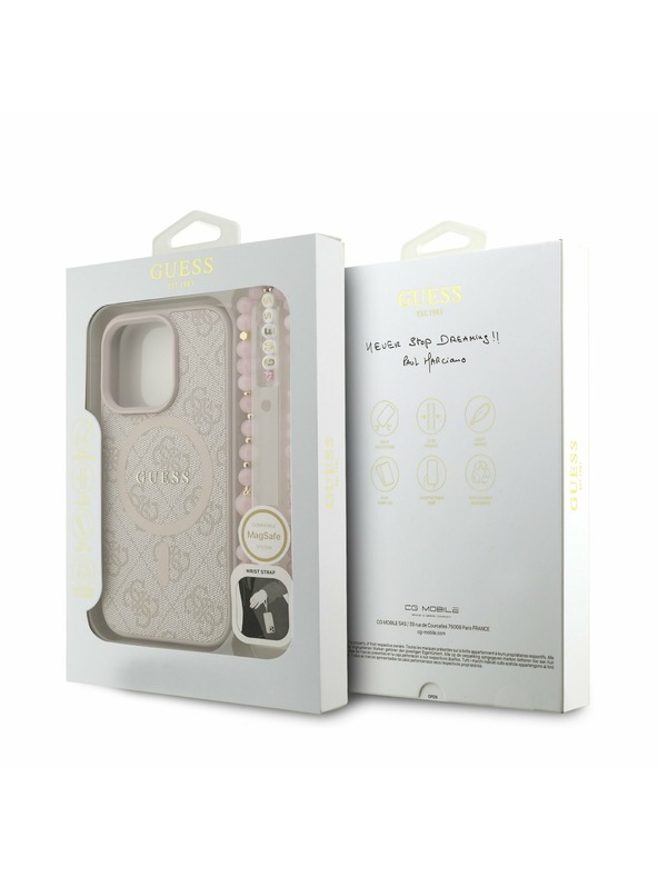 Guess Guess PU Bőr 4G Színes Gyűrűs Pánttal MagSafe Hátlap iPhone 16 Pro Max-hoz Rózsaszín