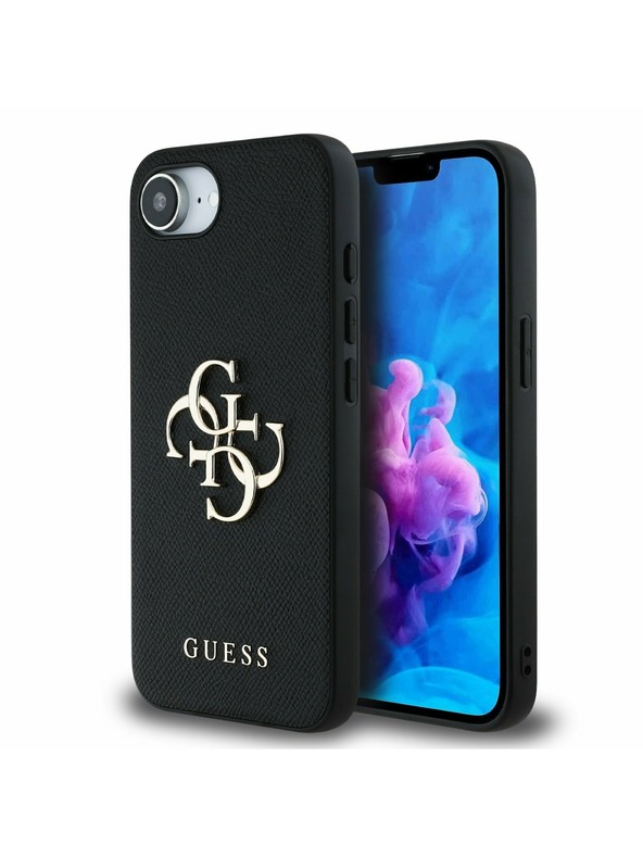 Guess Guess PU Grained 4G Fém Logo Hátlap iPhone 16e-hez Fekete