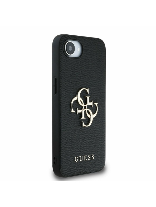 Guess Guess PU Grained 4G Fém Logo Hátlap iPhone 16e-hez Fekete
