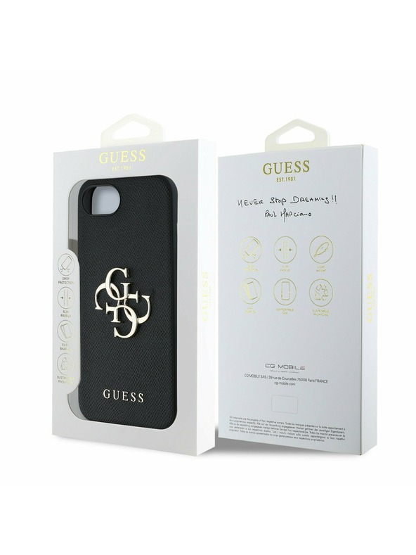 Guess Guess PU Grained 4G Fém Logo Hátlap iPhone 16e-hez Fekete
