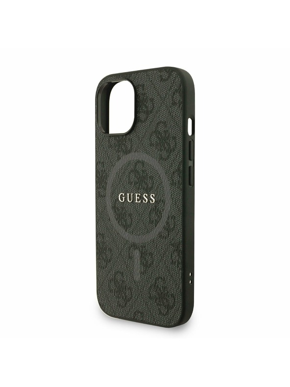 Guess Guess PU Bőr 4G Színes Gyűrűs Pánttal MagSafe Hátlap iPhone 13-hoz Fekete