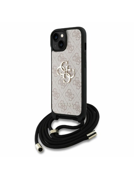Guess Guess PU 4G Fém Logo Keresztpántos Hátlap iPhone 15-höz Rózsaszín