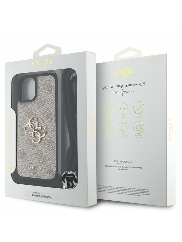 Guess Guess PU 4G Fém Logo Keresztpántos Hátlap iPhone 15-höz Rózsaszín