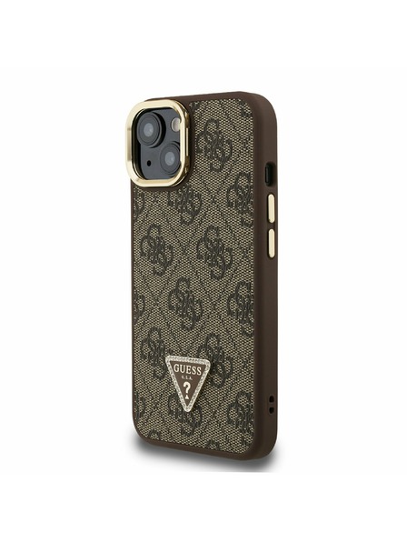 Guess Guess PU 4G Strass Háromszög Logo Stand Kamera Keret MagSafe Hátlap iPhone 13-hoz Barna