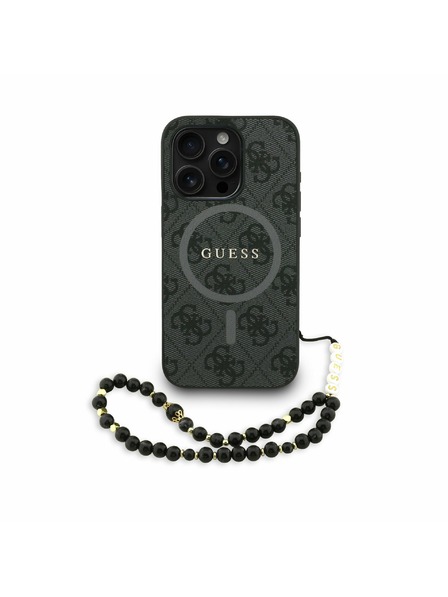 Guess Guess PU Bőr 4G Színes Gyűrűs Pánttal MagSafe Hátlap iPhone 15 Pro-hoz Fekete