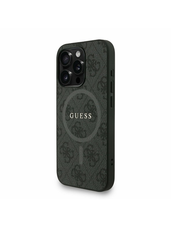 Guess Guess PU Bőr 4G Színes Gyűrűs Pánttal MagSafe Hátlap iPhone 15 Pro-hoz Fekete