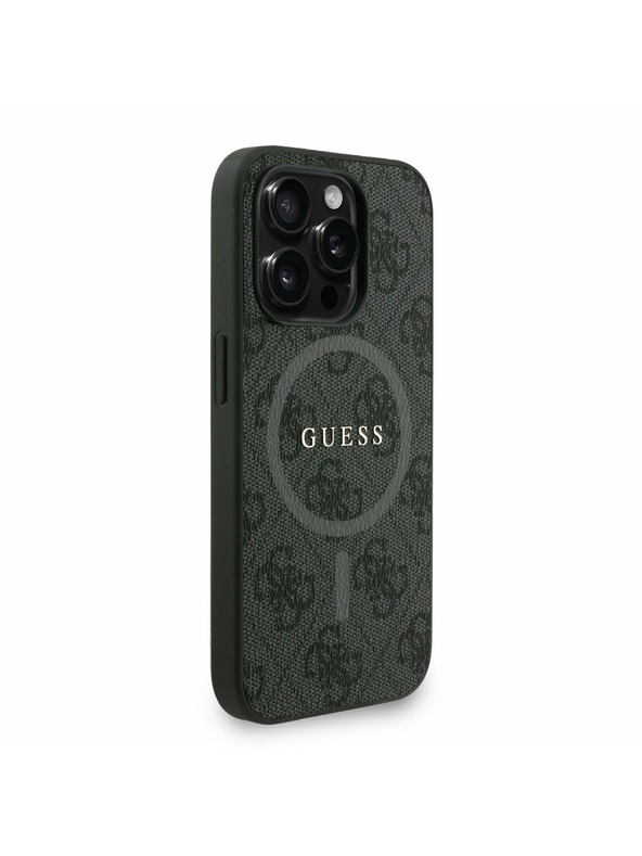 Guess Guess PU Bőr 4G Színes Gyűrűs Pánttal MagSafe Hátlap iPhone 15 Pro-hoz Fekete