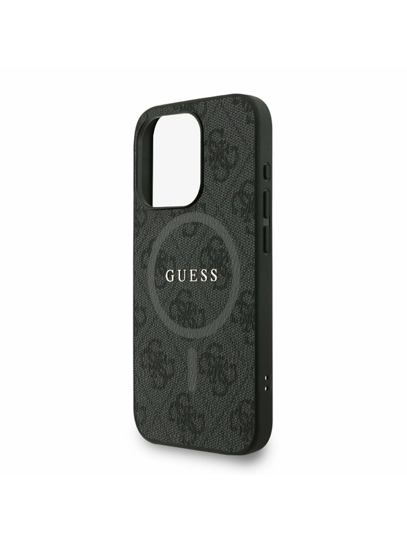 Guess Guess PU Bőr 4G Színes Gyűrűs Pánttal MagSafe Hátlap iPhone 15 Pro-hoz Fekete