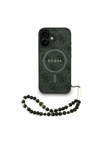 Guess Guess PU Bőr 4G Színes Gyűrűs Pánttal MagSafe Hátlap iPhone 16-hoz Fekete