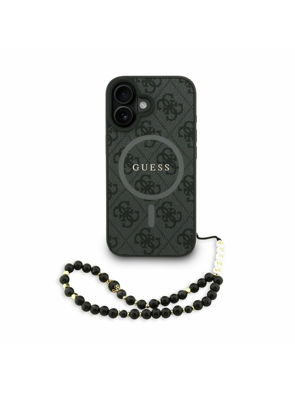 Guess Guess PU Bőr 4G Színes Gyűrűs Pánttal MagSafe Hátlap iPhone 16-hoz Fekete