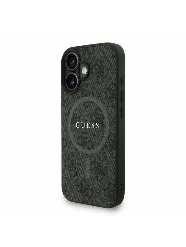 Guess Guess PU Bőr 4G Színes Gyűrűs Pánttal MagSafe Hátlap iPhone 16-hoz Fekete