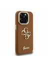 Guess Guess PU Grained 4G Logo Stand Kamera Keret Hátlap iPhone 15 Pro Max-hoz Barna