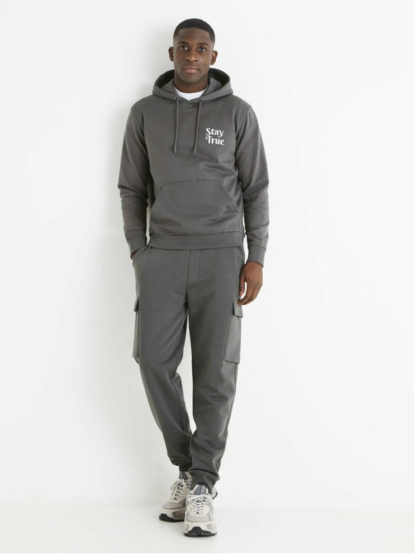 Celio Szürke férfi kapucnis pulóver Celio