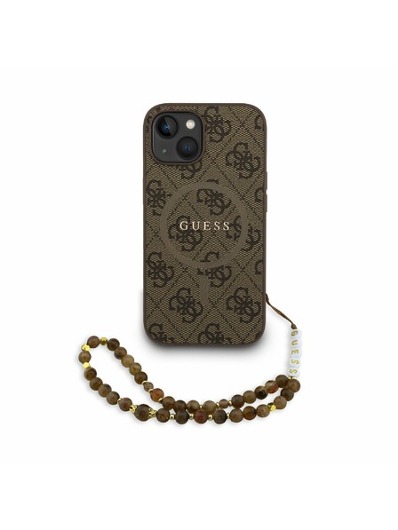 Guess Guess PU Bőr 4G Színes Gyűrű Szíj MagSafe Hátlap iPhone 15-höz Barna