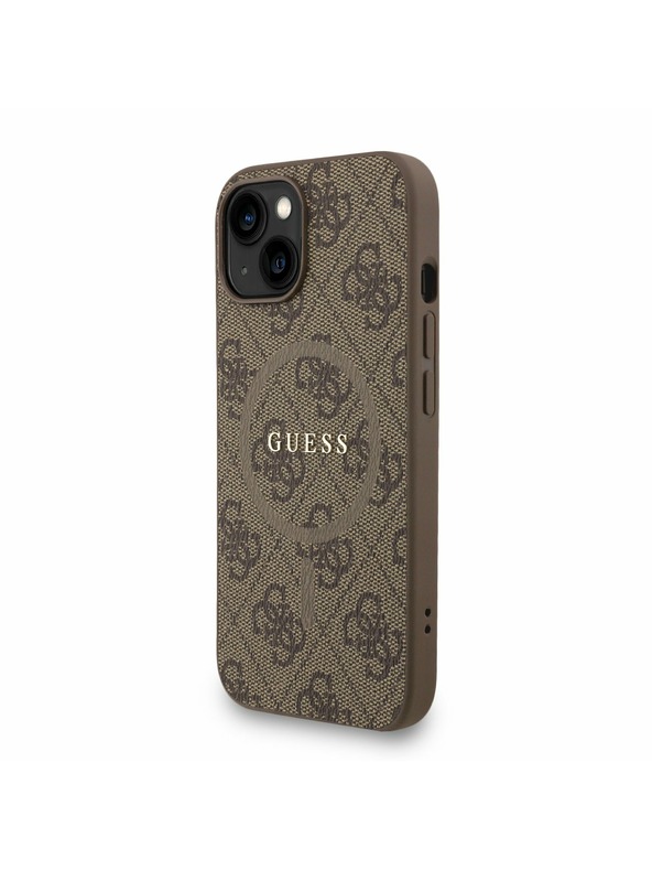 Guess Guess PU Bőr 4G Színes Gyűrű Szíj MagSafe Hátlap iPhone 15-höz Barna