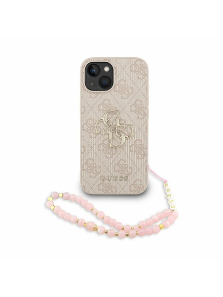 Guess Guess PU 4G Fém Logo Szíj Hátlap iPhone 15-höz Rózsaszín