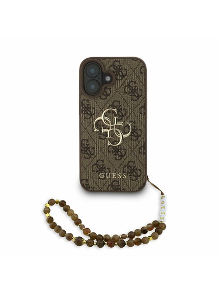 Guess Guess PU 4G Fém Logo Szíj Hátlap iPhone 16-hoz Barna