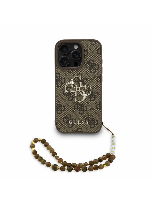 Guess Guess PU 4G Fém Logo Szíj Hátlap iPhone 16 Pro-hoz Barna