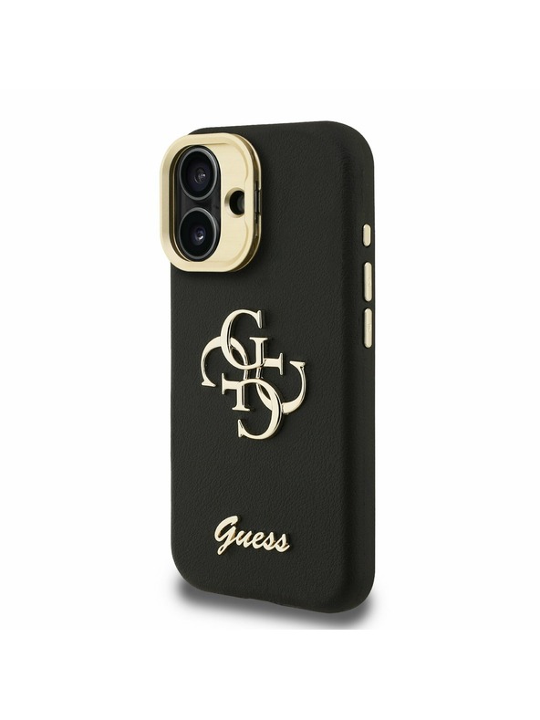 Guess Guess PU Érdes 4G Logo Álló Kamera Keret Hátlap iPhone 16-hoz Fekete