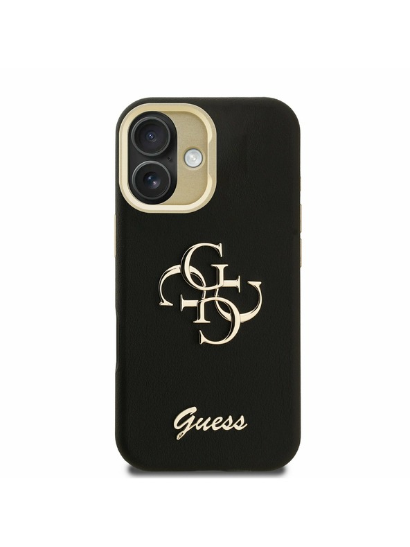 Guess Guess PU Érdes 4G Logo Álló Kamera Keret Hátlap iPhone 16-hoz Fekete