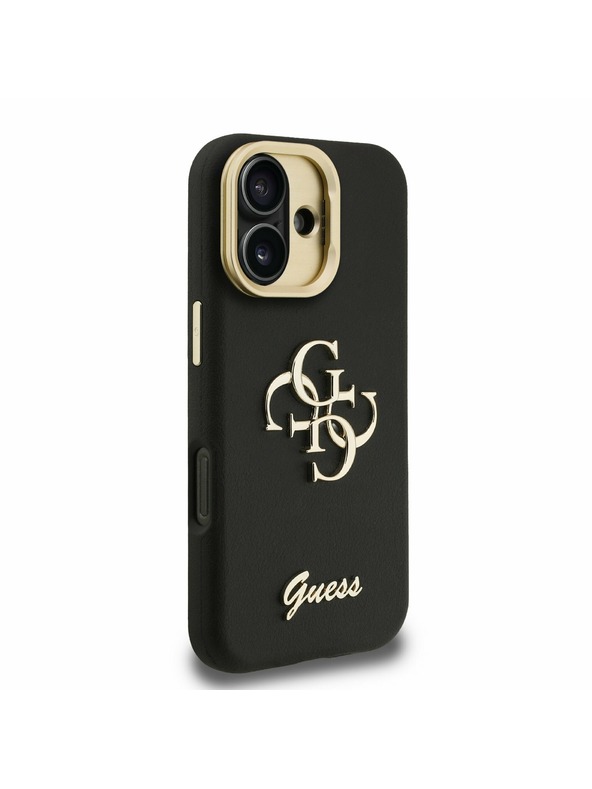 Guess Guess PU Érdes 4G Logo Álló Kamera Keret Hátlap iPhone 16-hoz Fekete