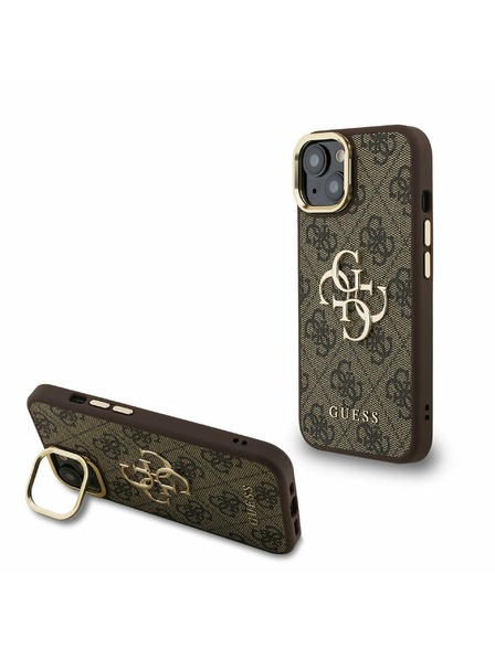 Guess Guess PU 4G Fém Logo Álló Kamera Keret Hátlap iPhone 13-hoz Barna