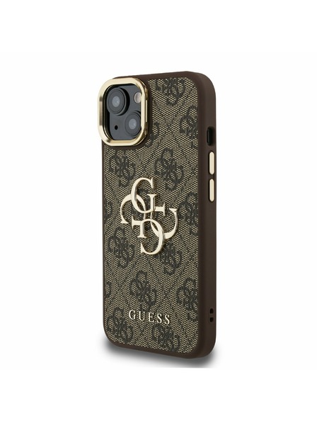 Guess Guess PU 4G Fém Logo Álló Kamera Keret Hátlap iPhone 13-hoz Barna