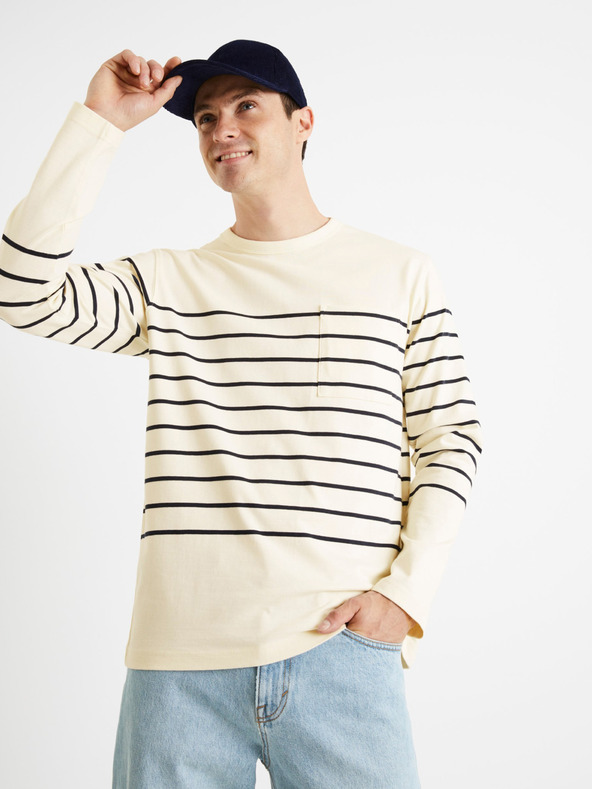 Celio Krém színű férfi csíkos póló Celio Veboxmlr