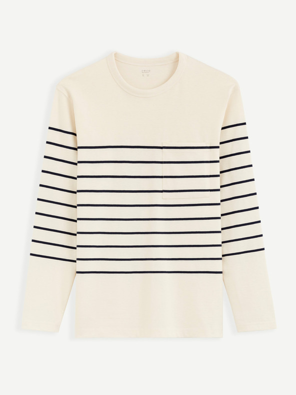 Celio Krém színű férfi csíkos póló Celio Veboxmlr