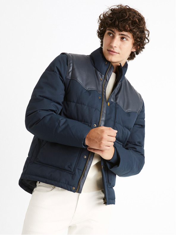 Celio Sötétkék férfi steppelt télikabát levehető ujjakkal Celio Cumountain férfi kabát