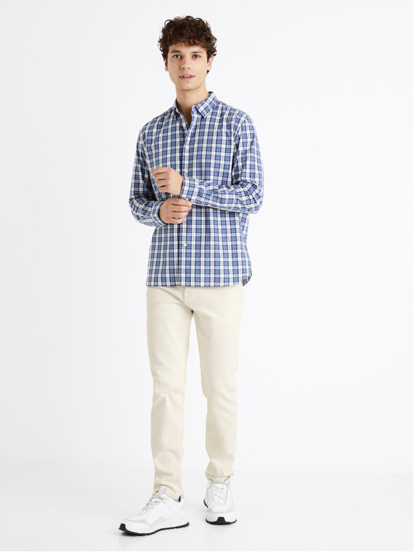 Celio Fehér és kék férfi kockás póló Celio Dawayne