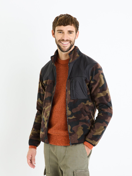 Celio Barna férfi katonai cipzáras pulóver Celio Fecamo