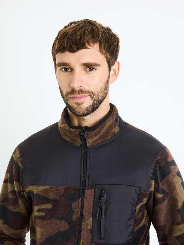 Celio Barna férfi katonai cipzáras pulóver Celio Fecamo