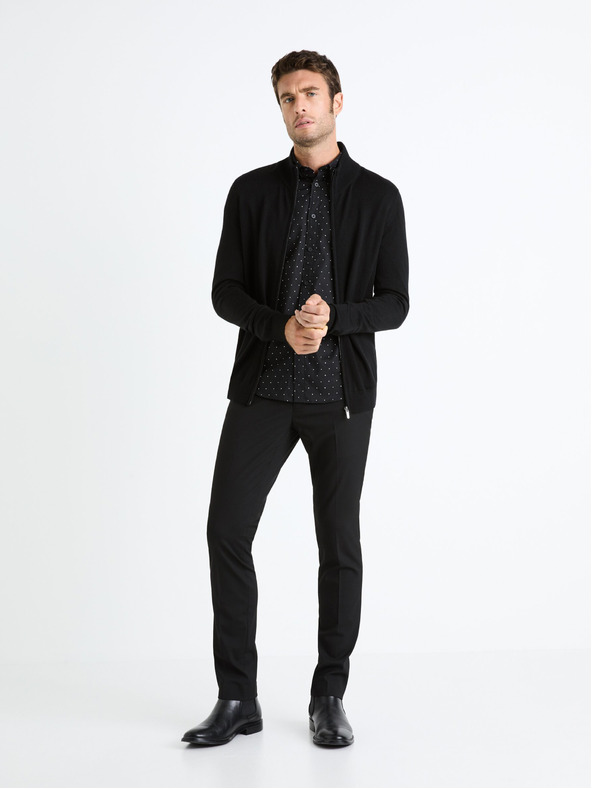 Celio Fekete férfi cipzáras kardigán gyapjúkeverékből Celio Fecardinos