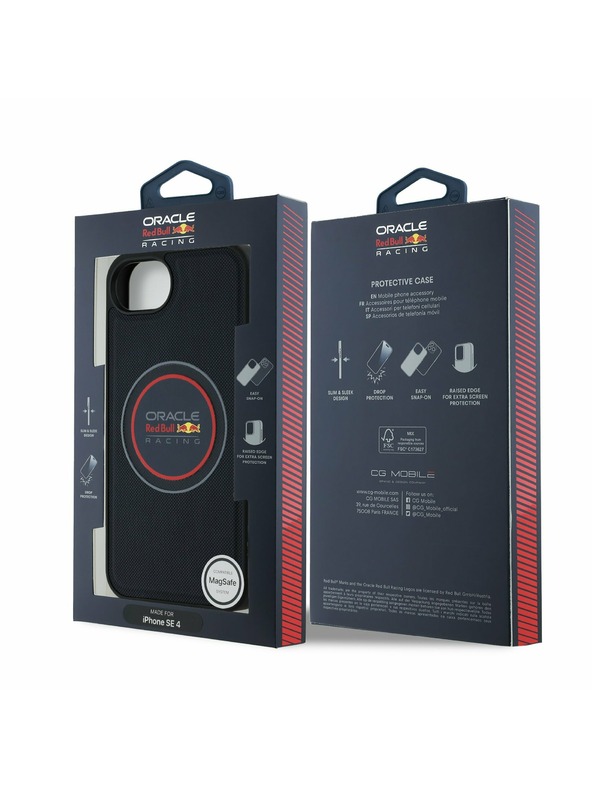 Oracle Red Bull Racing Red Bull PU Bőr Piros Gyűrűs MagSafe Hátlap iPhone 16e Navy