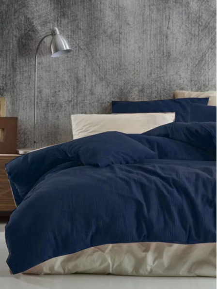 Kvalitex Francia muszlin ágynemű 240x220, 70x90cm sötétkék Kvalitex