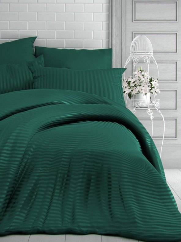 Kvalitex Szatén kiterjesztett ágynemű csíkkal 140x220, 70x90cm SÖKÉSZÖLD
