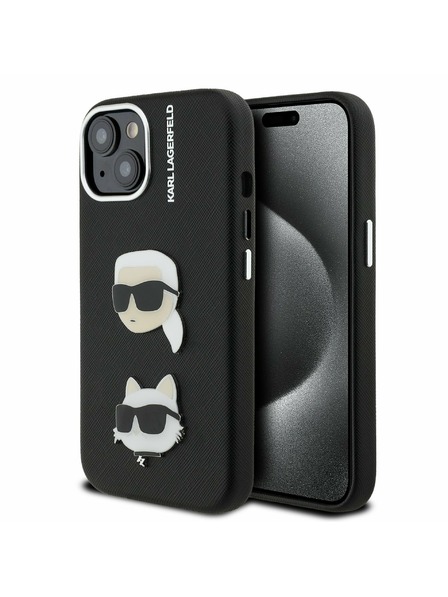 Karl Lagerfeld Karl Lagerfeld Grained PU K&CH Heads Hátlap iPhone 15 Fekete