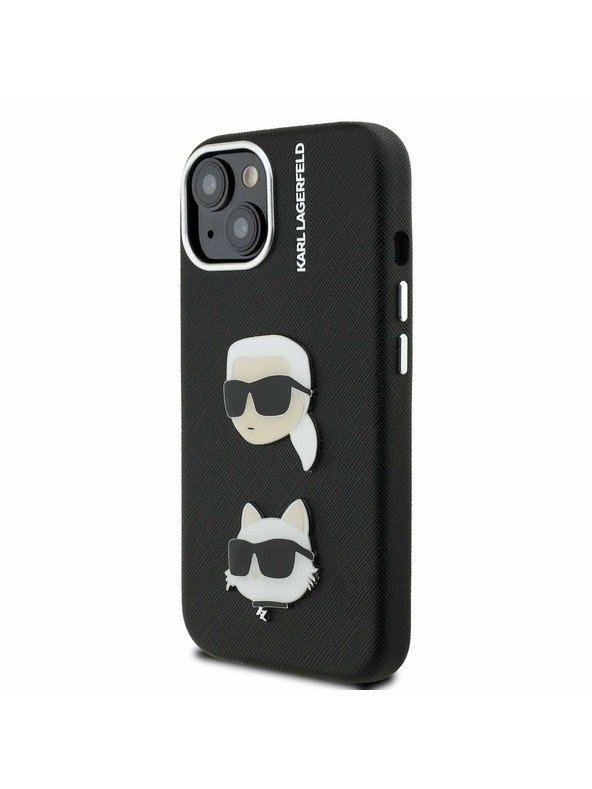 Karl Lagerfeld Karl Lagerfeld Grained PU K&CH Heads Hátlap iPhone 15 Fekete