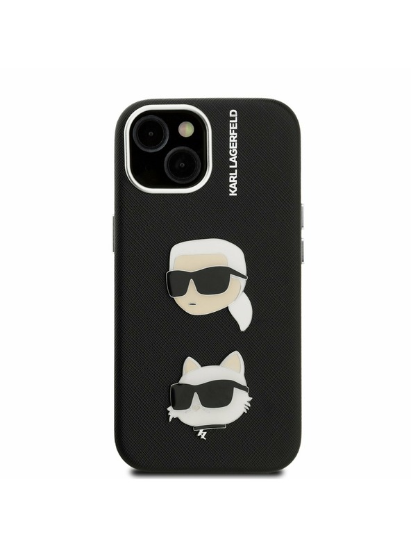 Karl Lagerfeld Karl Lagerfeld Grained PU K&CH Heads Hátlap iPhone 15 Fekete