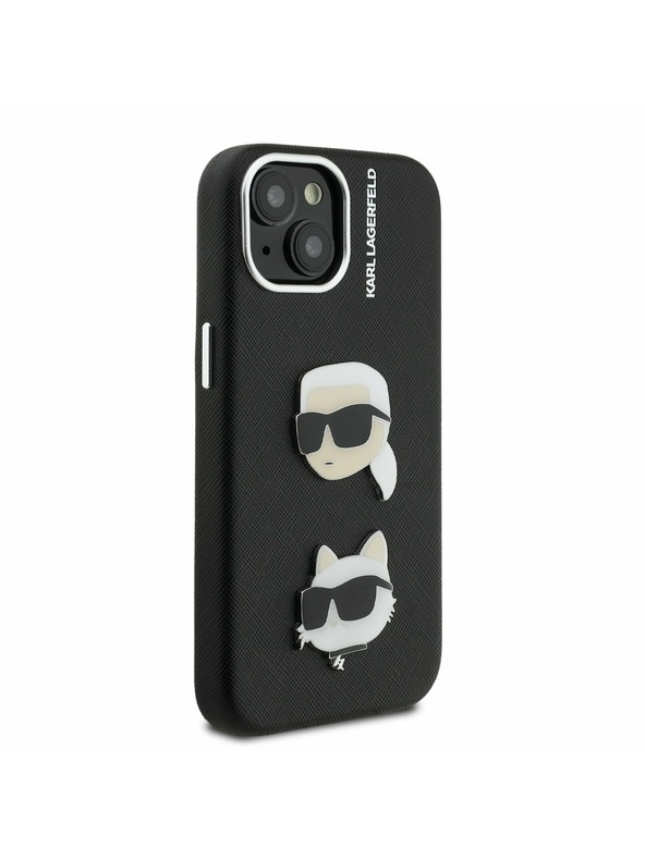 Karl Lagerfeld Karl Lagerfeld Grained PU K&CH Heads Hátlap iPhone 15 Fekete
