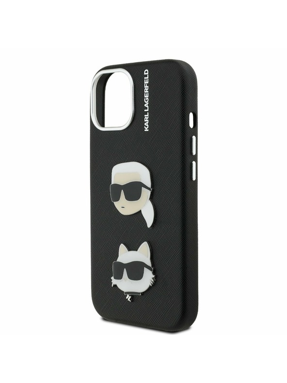 Karl Lagerfeld Karl Lagerfeld Grained PU K&CH Heads Hátlap iPhone 15 Fekete