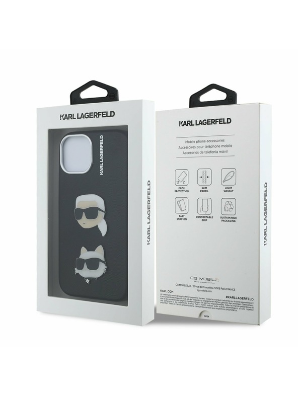Karl Lagerfeld Karl Lagerfeld Grained PU K&CH Heads Hátlap iPhone 15 Fekete