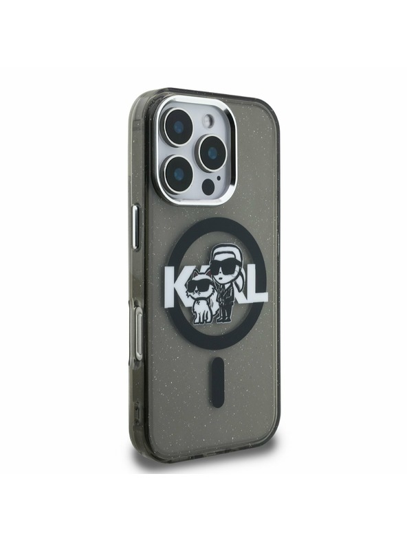 Karl Lagerfeld Karl Lagerfeld IML Csillogó Karl és Choupette Vázlat MagSafe Hátlap iPhone 16 Pro Max-hoz Fekete