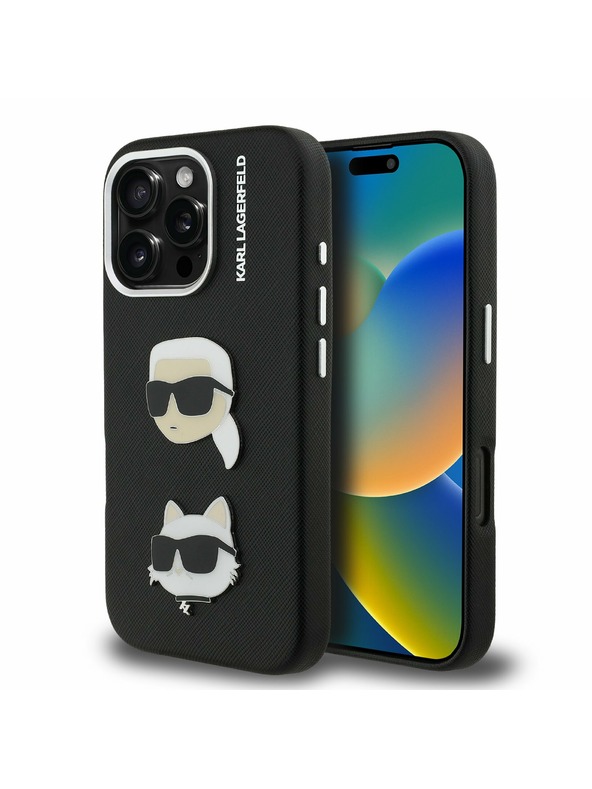 Karl Lagerfeld Karl Lagerfeld Érdes PU K&CH Fejek Hátlap iPhone 16 Pro-hoz Fekete